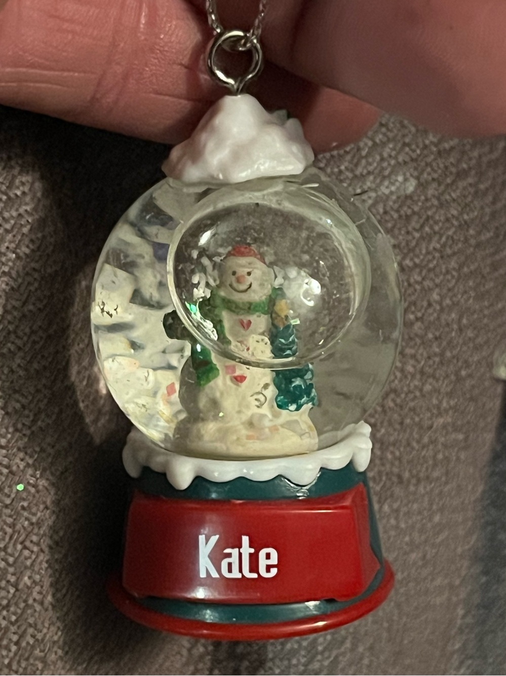 Personalized Red Snow Globe Ornament with Snowman - Kate